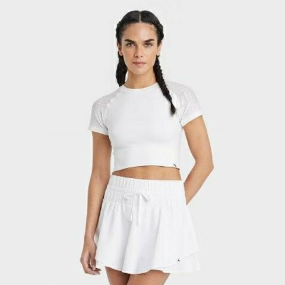 Joylab White Seamless Short Sleeve Crop Top Performance Stretch Size XS